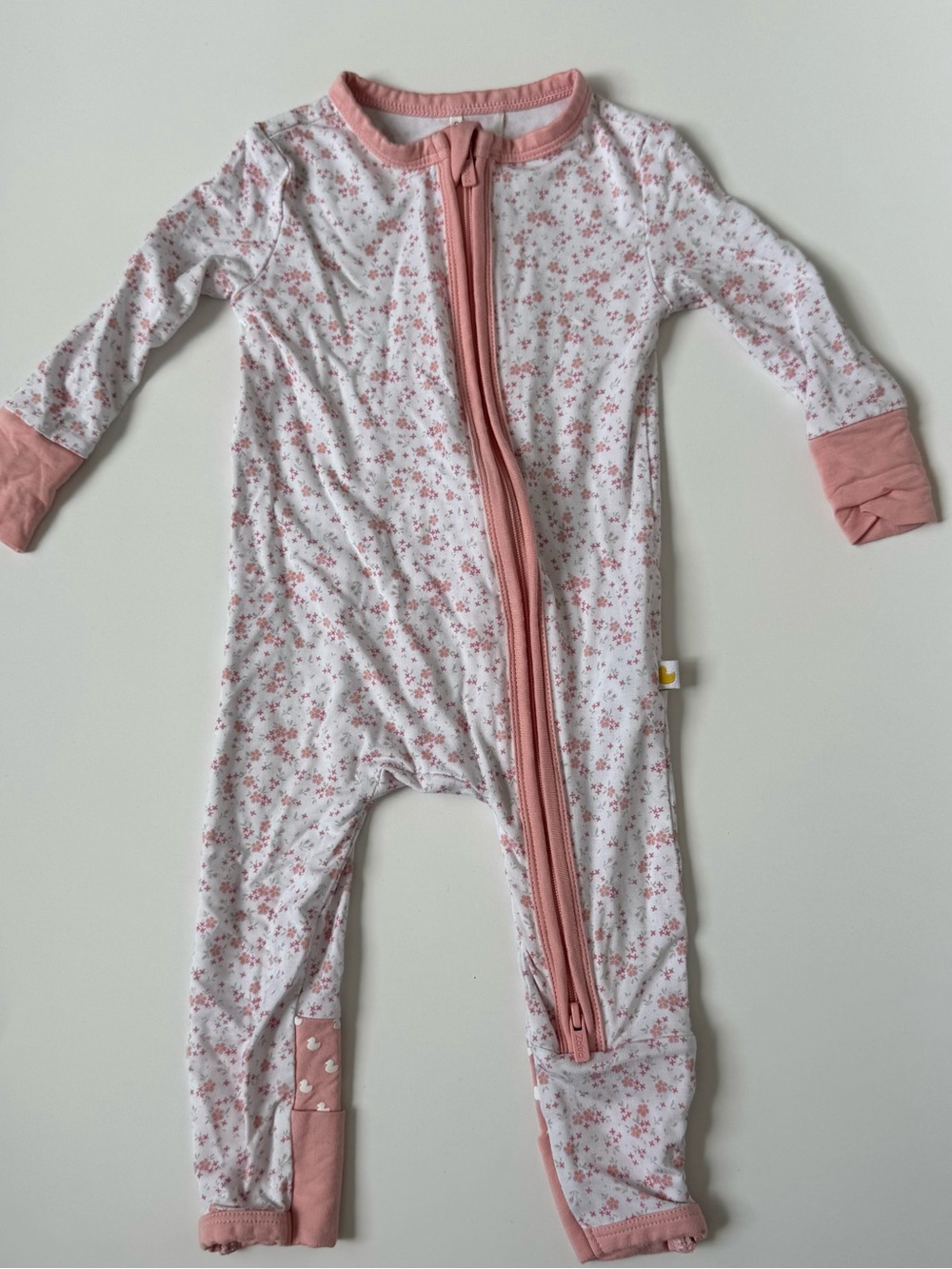 Posh Peanut White and Pink Floral Zip-Front Footie Pajamas